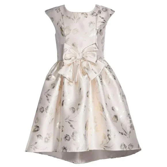 Bonnie Jean | Dresses | Bonnie Jean Girls Ivory Foiled Floral Party Dress  With Bow Accent | Poshmark